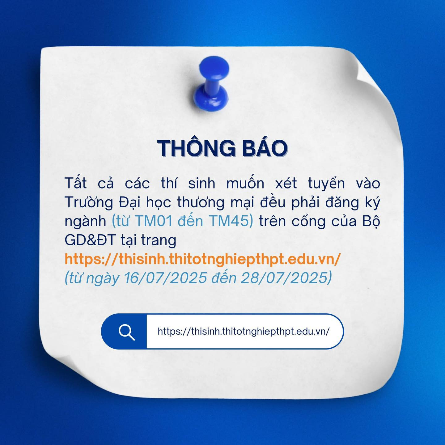 THÔNG BÁO VỀ VIỆC ĐĂNG KÝ XÉT TUYỂN ĐẠI HỌC CHÍNH QUY NĂM 2025