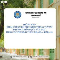 Thông báo điểm chuẩn đủ điều kiện trúng tuyển đại học chính quy năm 2023 theo các phương thức 200, 402a, 402b, 410